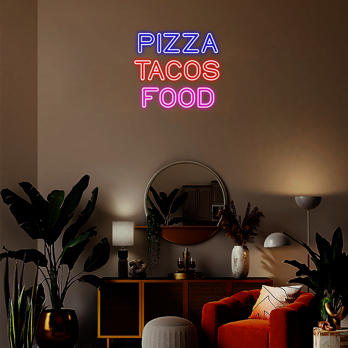 Pizza Tacos Food Double Neon